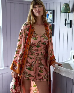 Eco Satin Robe in Butterfly Forager