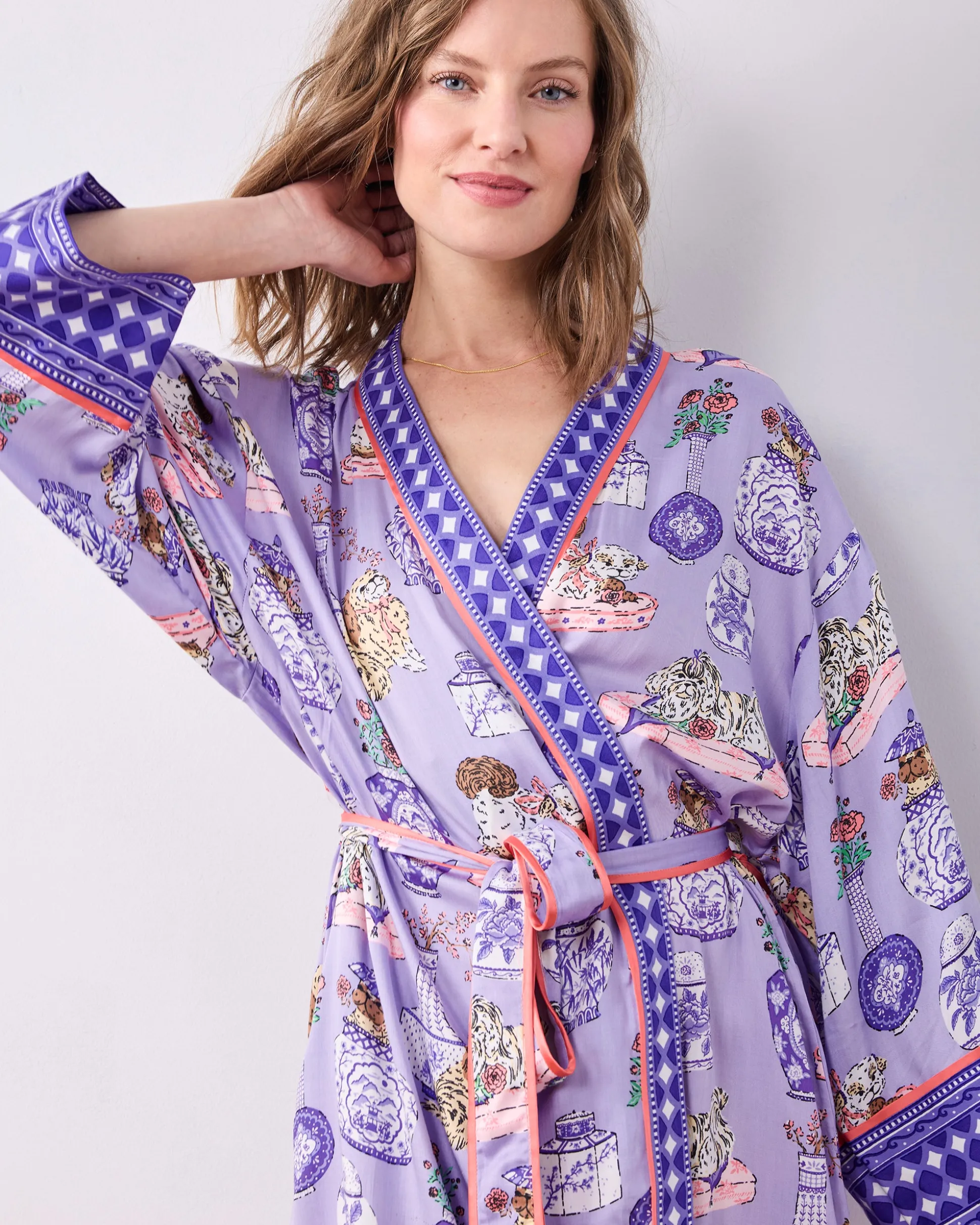 Eco Satin Robe in Fancy Dogs