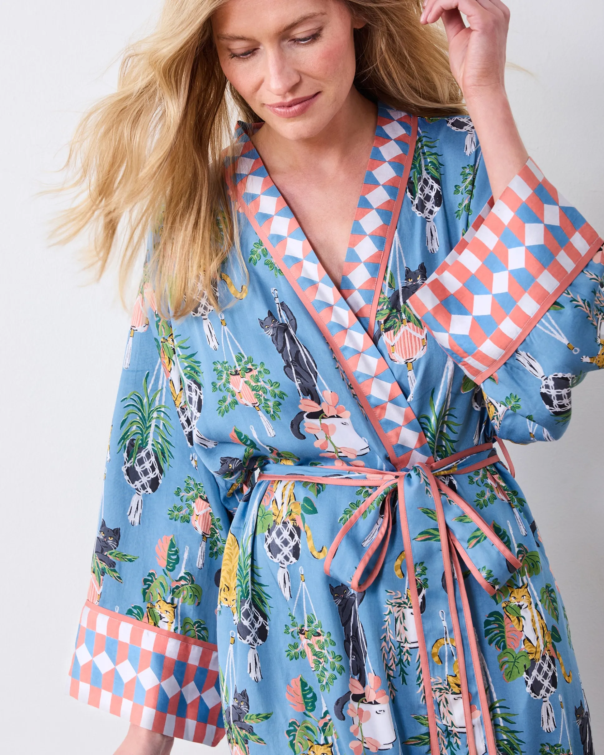 Eco Satin Robe in Macrame Mischief