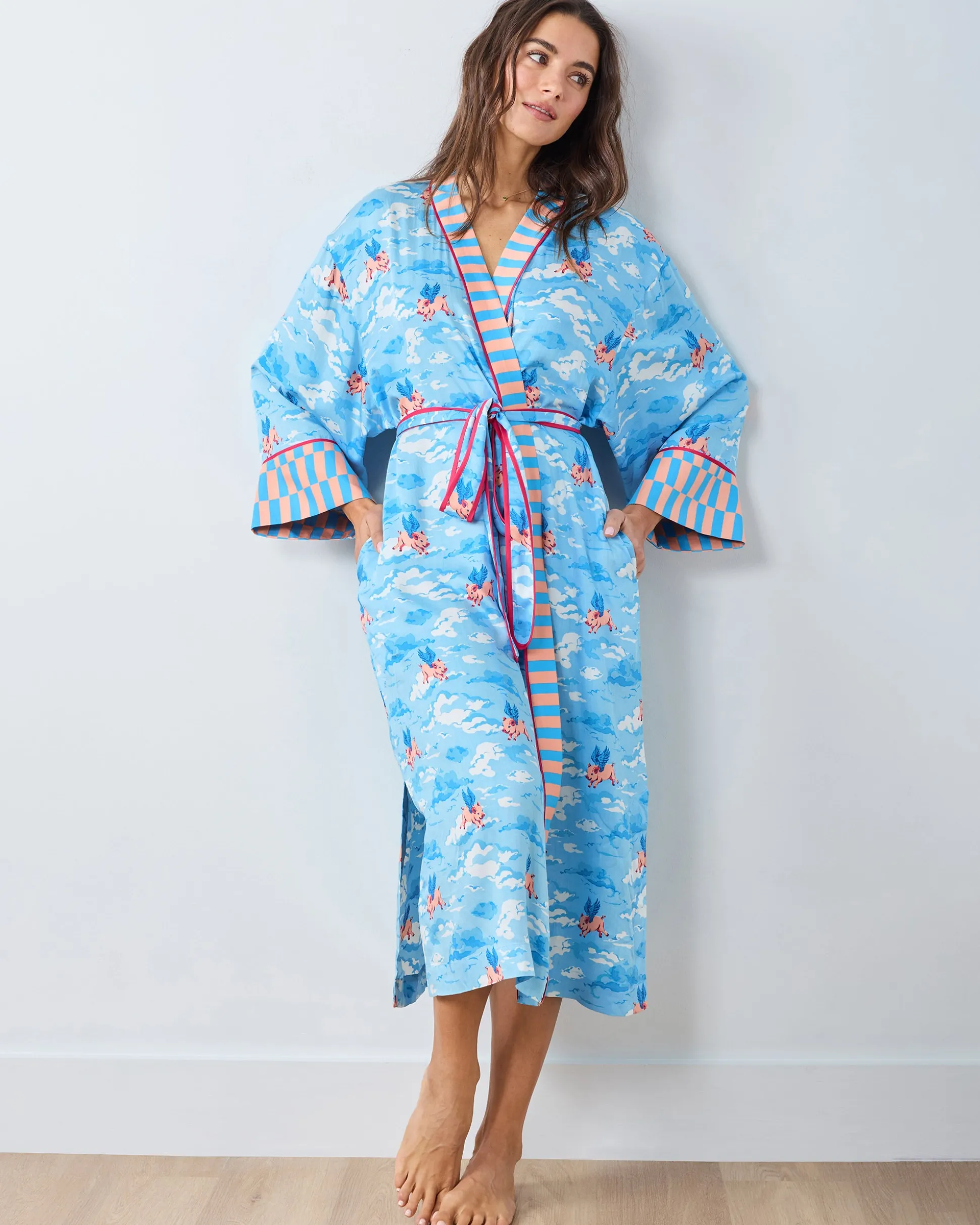 Eco Satin Robe in When Pigs Fly