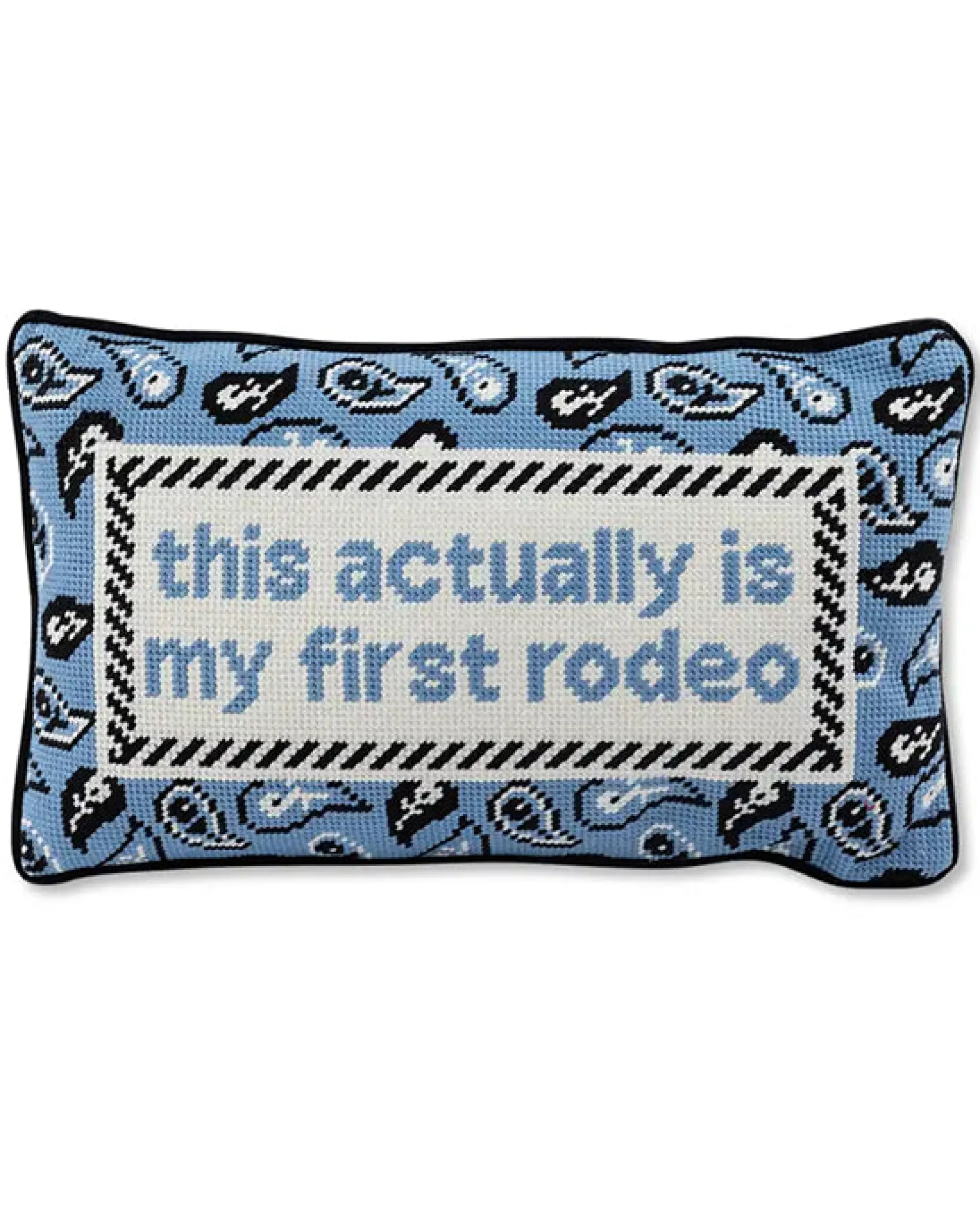 First Rodeo Needlepoint Pillow in Light Blue Combo