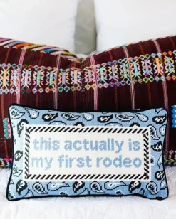 First Rodeo Needlepoint Pillow in Light Blue Combo