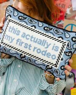 First Rodeo Needlepoint Pillow in Light Blue Combo