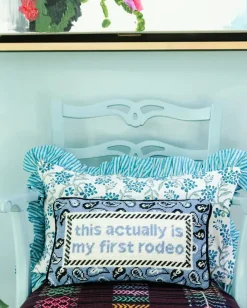 First Rodeo Needlepoint Pillow in Light Blue Combo