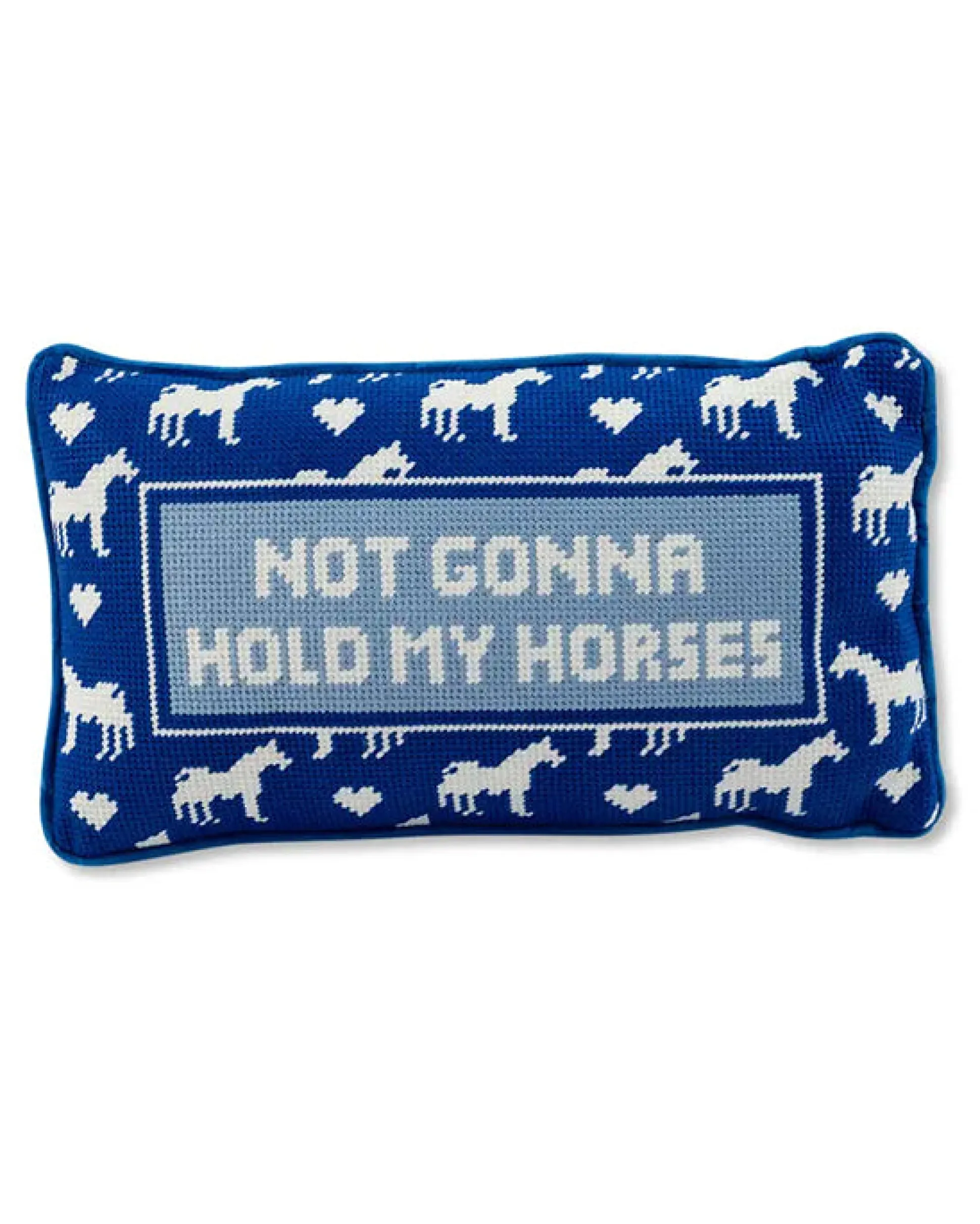 Hold My Horses Needlepoint Pillow in Royal Blue Combo