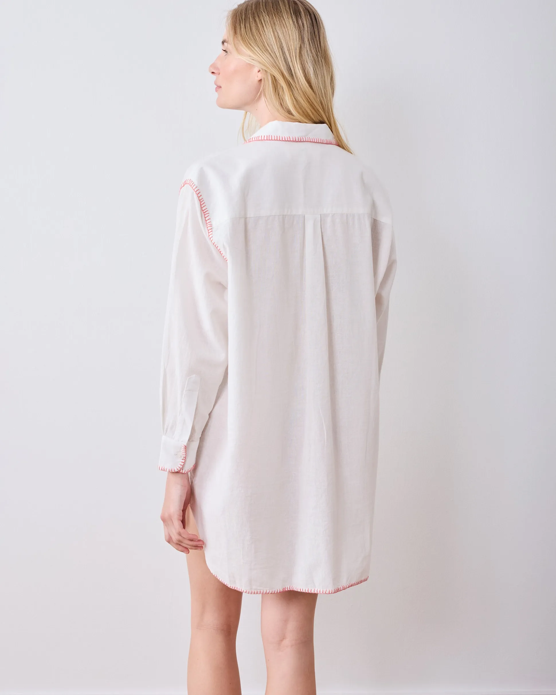 Linen Everyday Button Down in Embroidered Shells