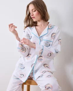 Long PJ Set in Embroidered Caviar Club