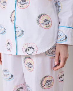 Long PJ Set in Embroidered Caviar Club