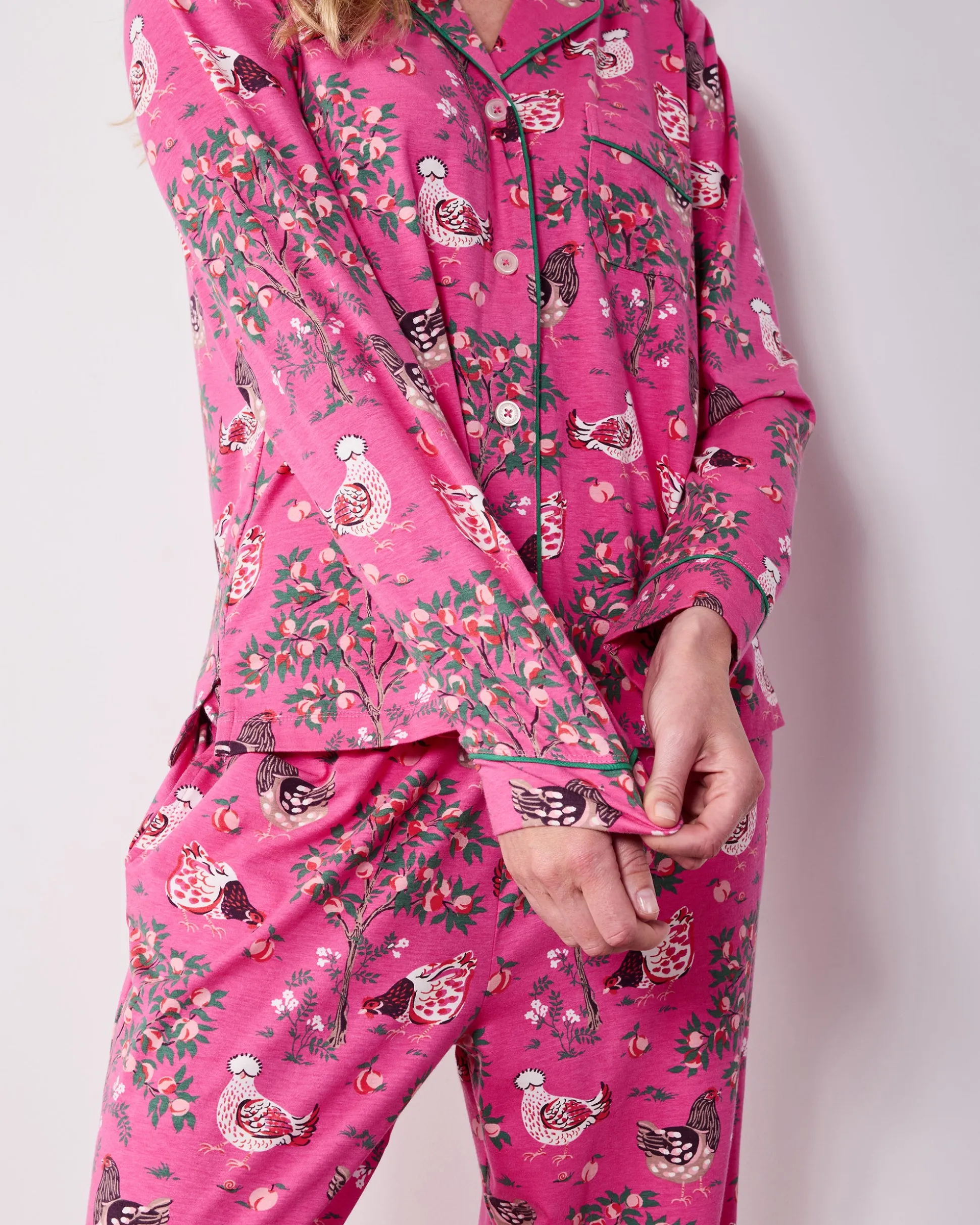 Organic Cotton Modal Knit Long PJ Set in Hen House