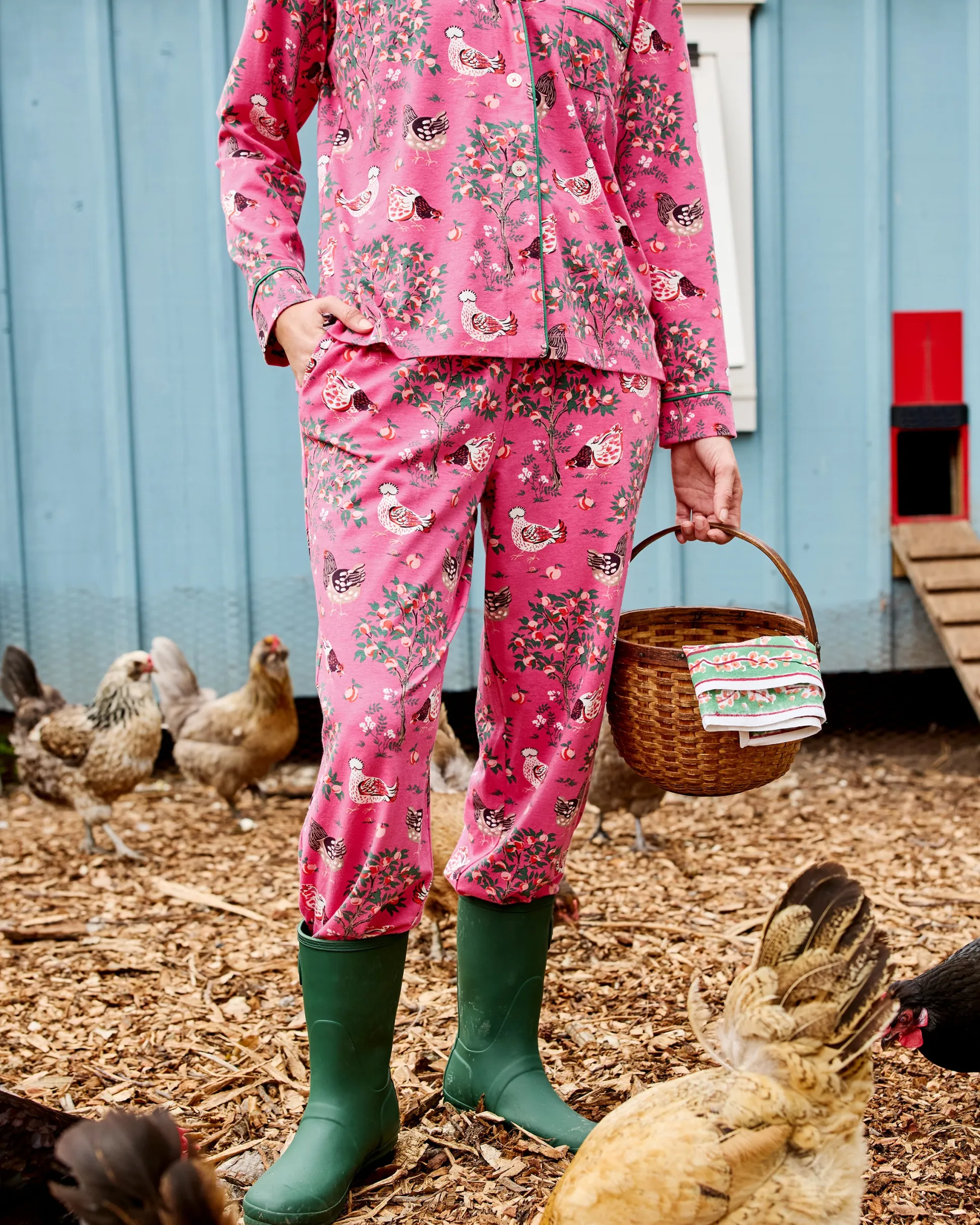 Organic Cotton Modal Knit Long PJ Set in Hen House