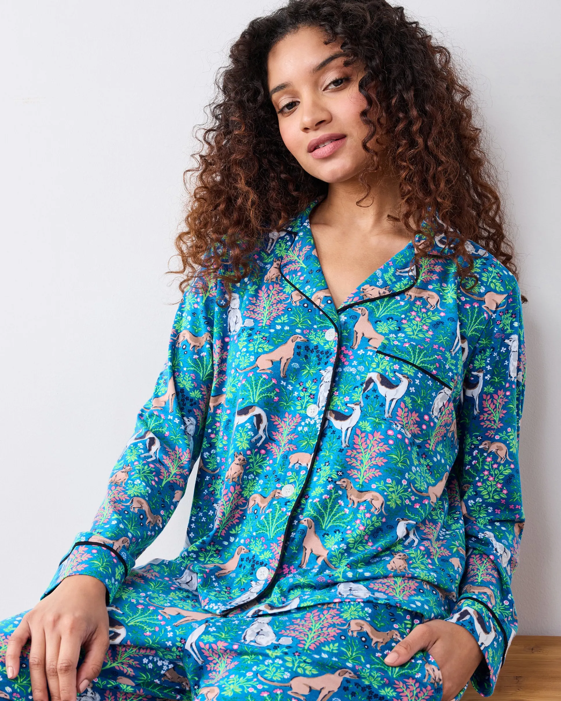 Organic Pima Modal Knit Long PJ Set in Must Love Dogs