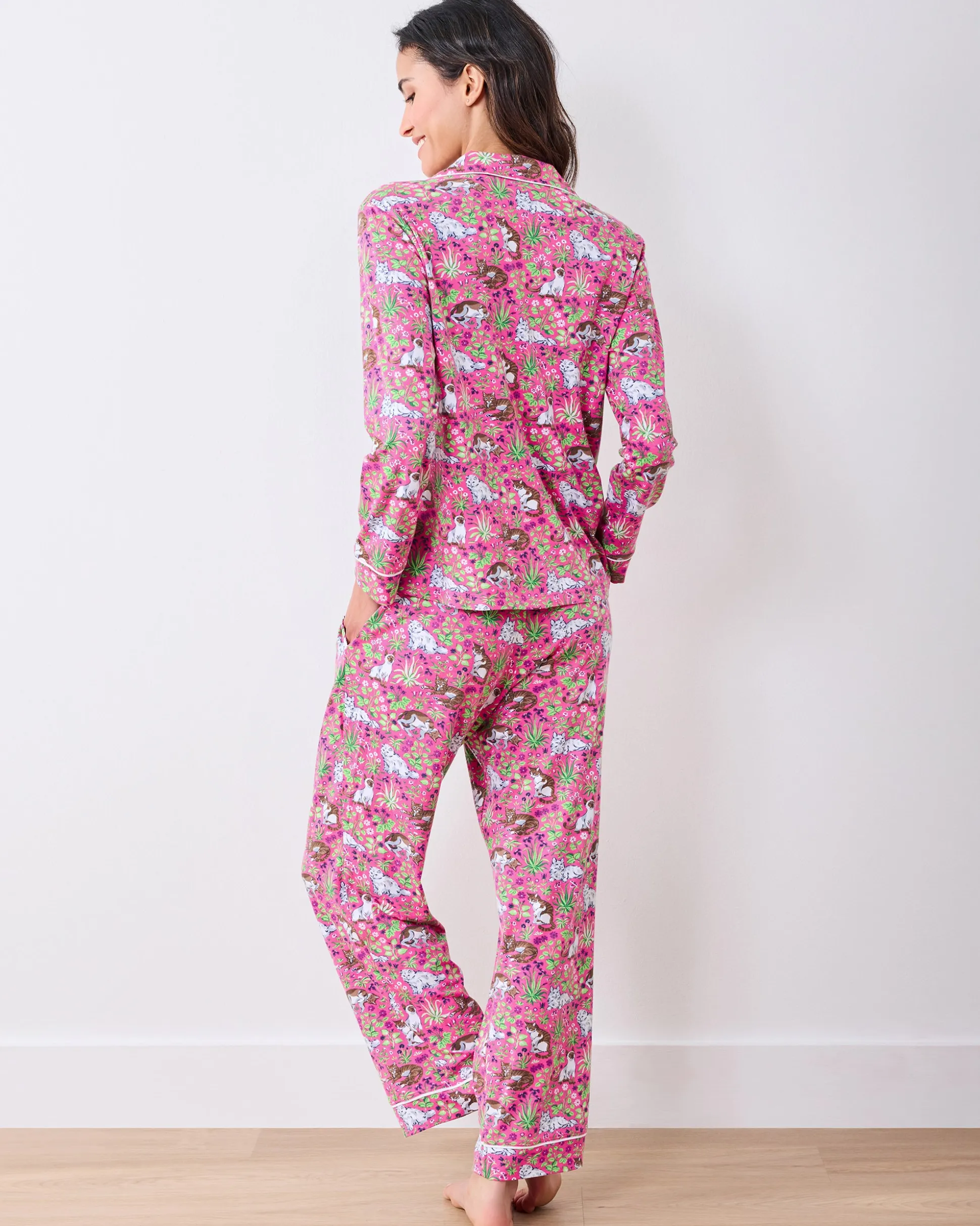 Organic Pima Modal Knit Long PJ Set in Must Love Cats