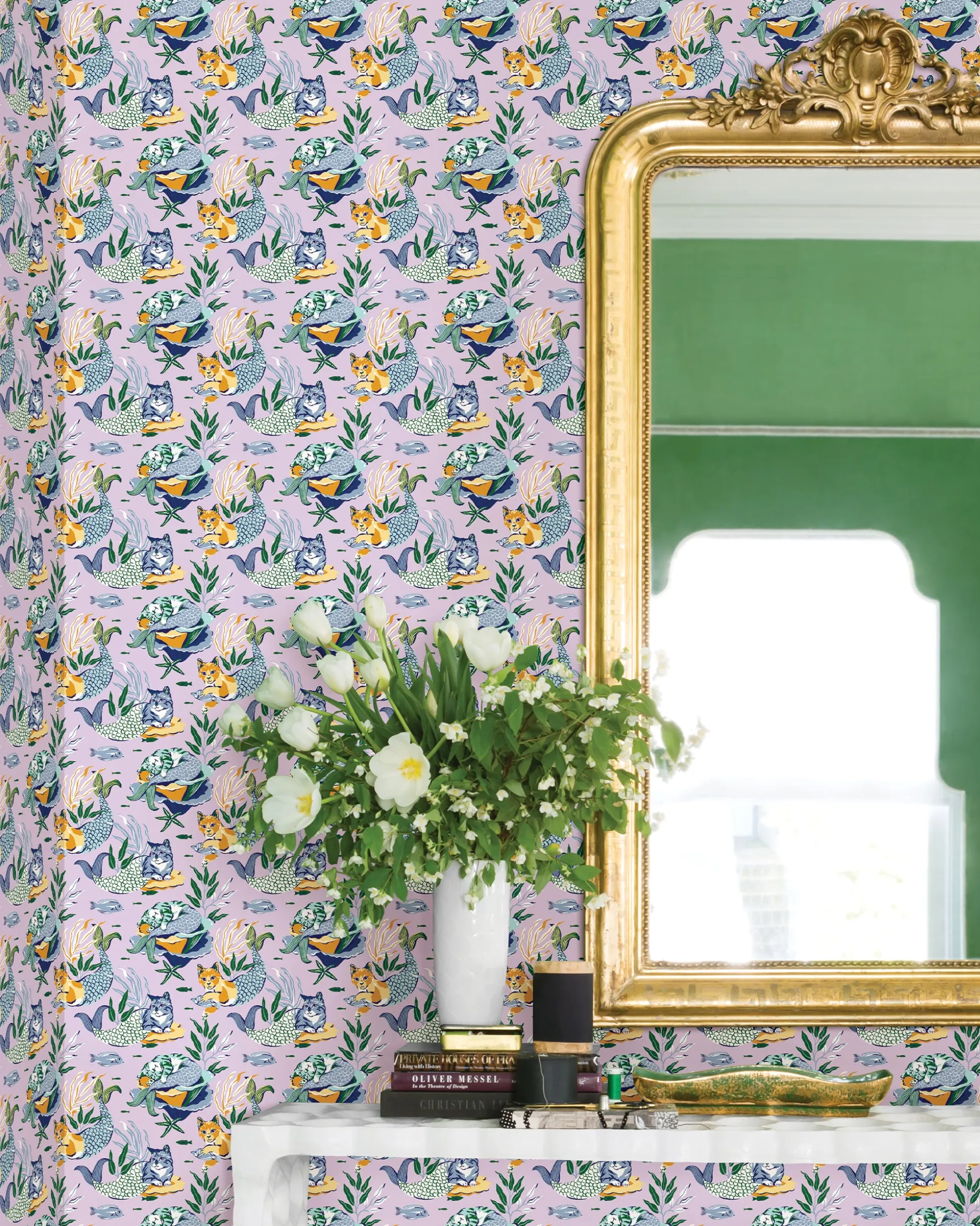 Peel & Stick Wallpaper in Meowing Mermaids