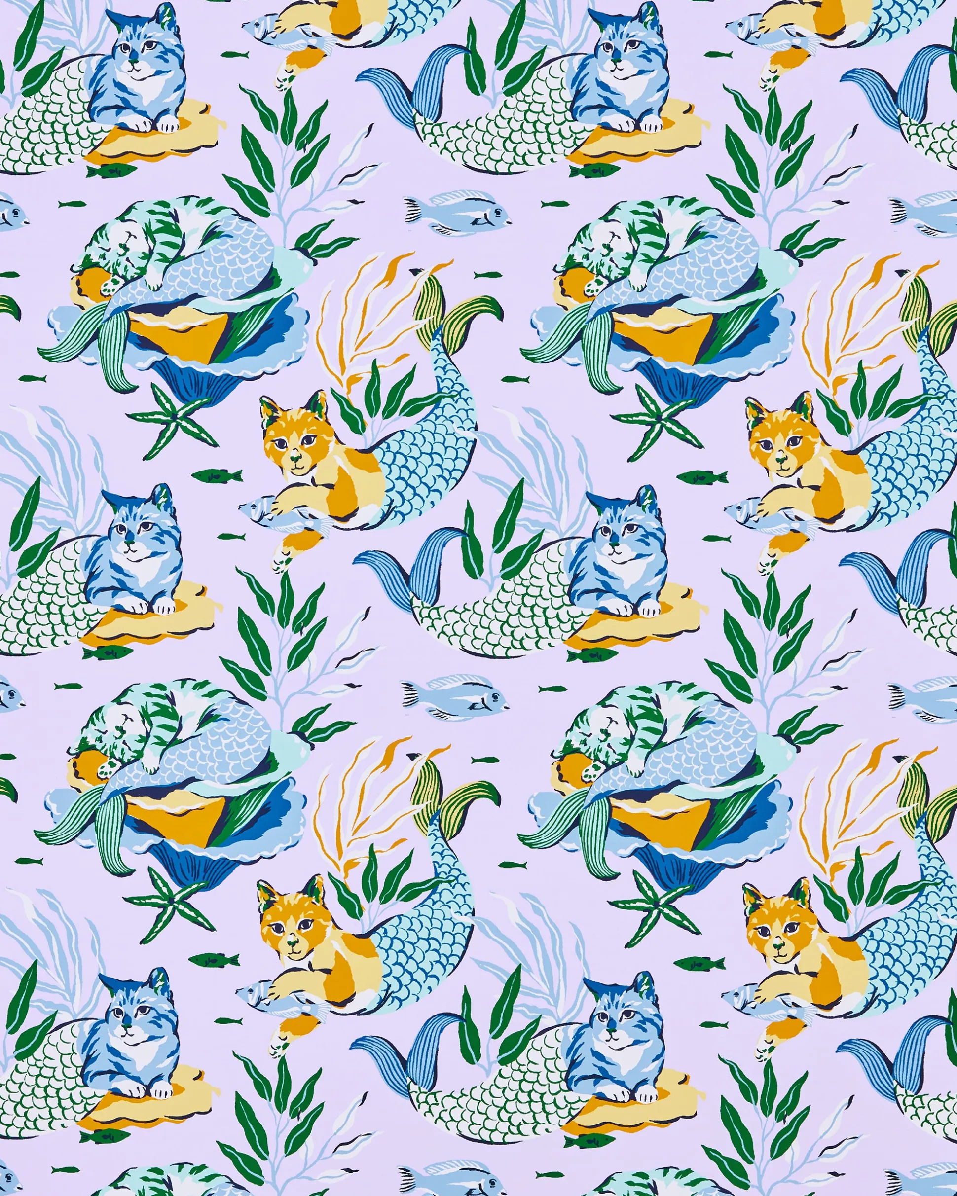 Peel & Stick Wallpaper in Meowing Mermaids