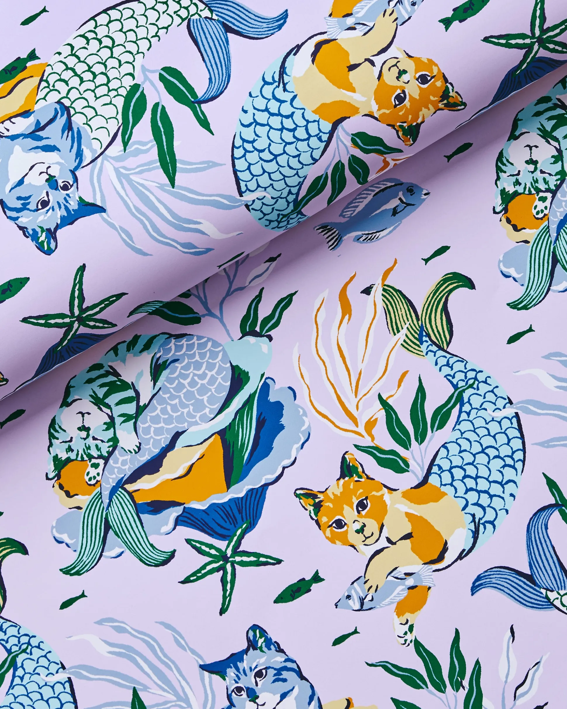 Peel & Stick Wallpaper in Meowing Mermaids