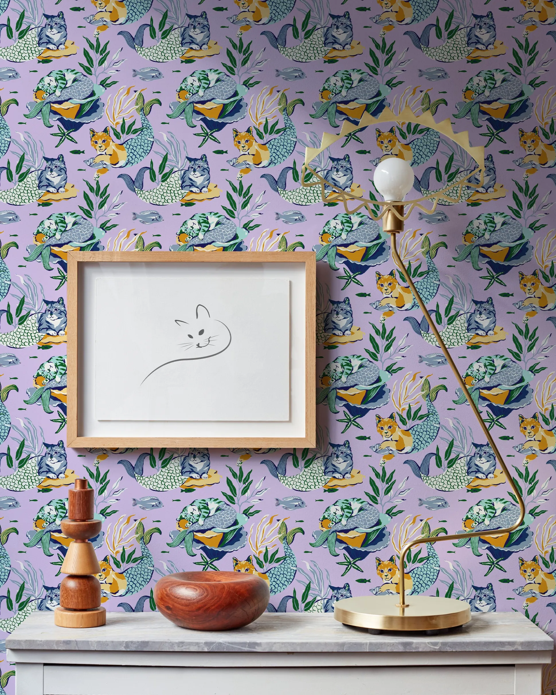 Peel & Stick Wallpaper in Meowing Mermaids