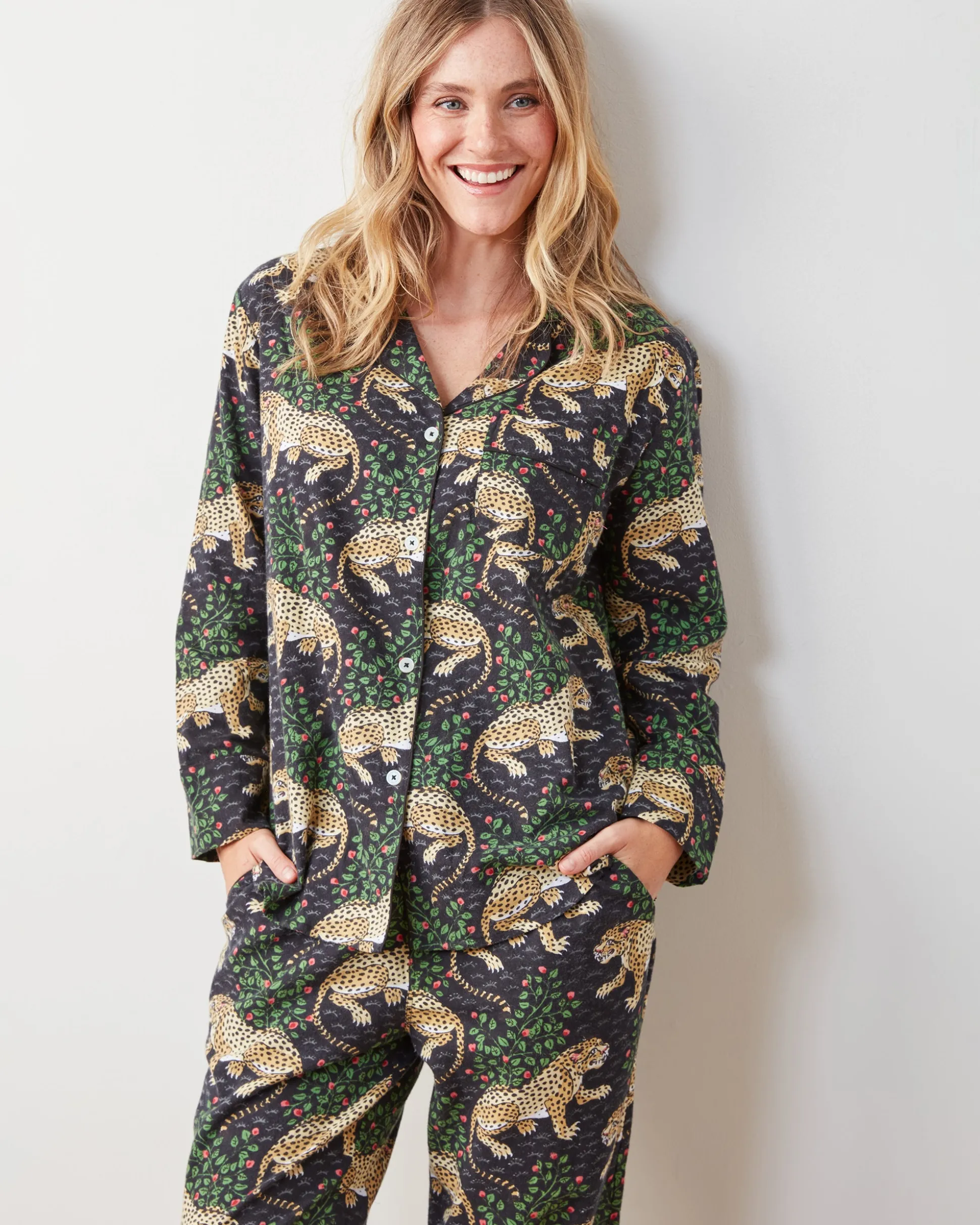 Petite Lightweight Flannel Long PJ Set in Bagheera