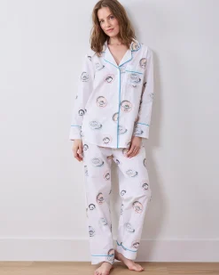 Petite Long PJ Set in Embroidered Caviar Club