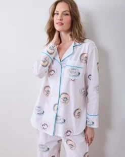 Petite Long PJ Set in Embroidered Caviar Club