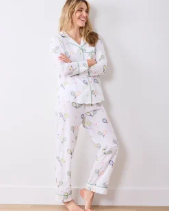 Petite Long PJ Set in Embroidered Tennis Club