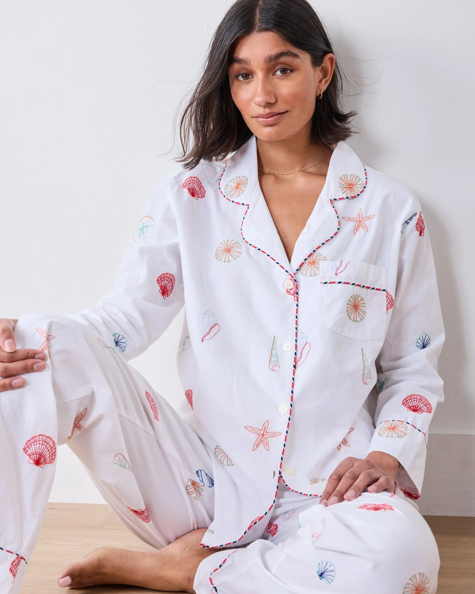 Petite Long PJ Set in Embroidered Shells
