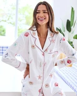Petite Long PJ Set in Embroidered Shells