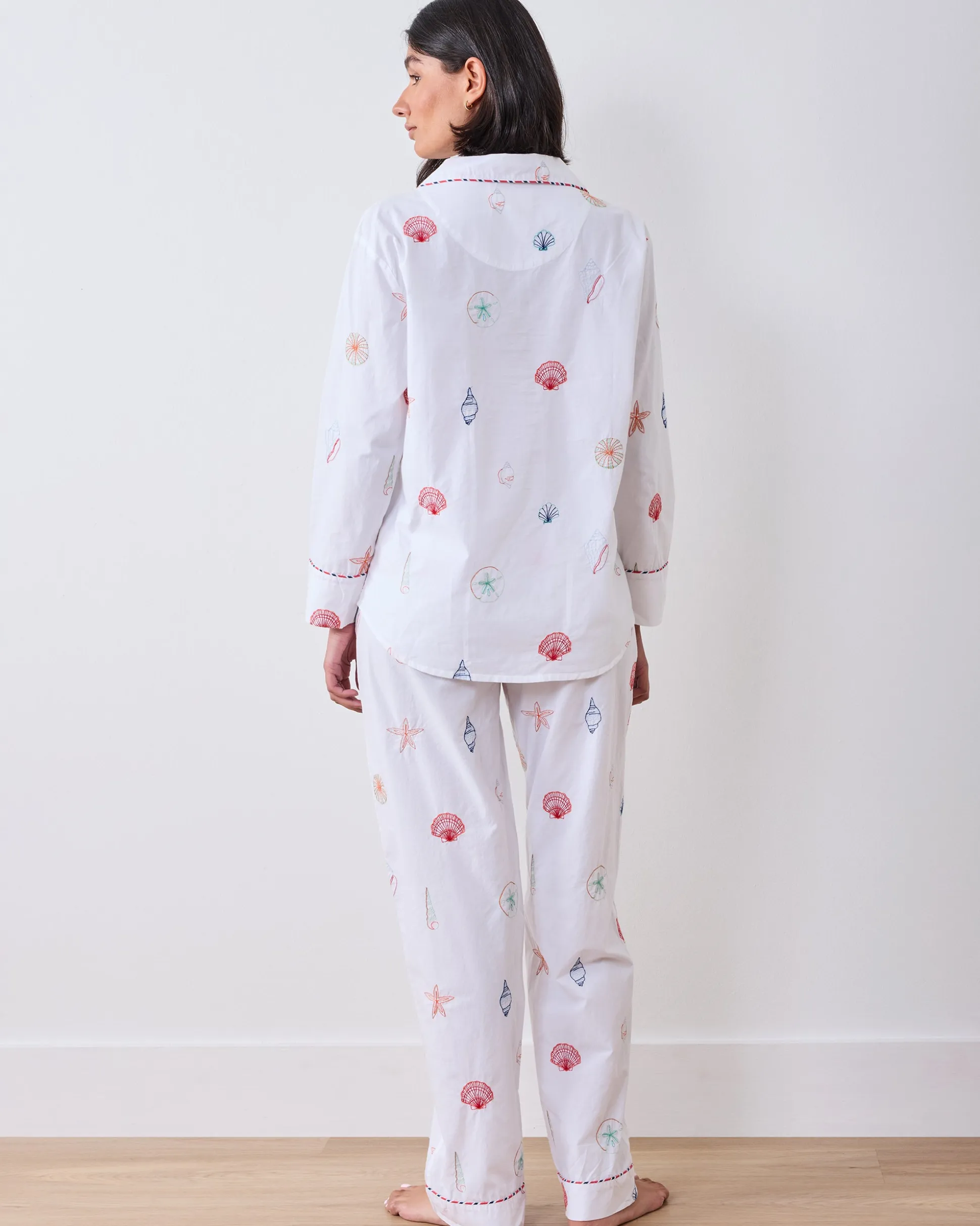 Petite Long PJ Set in Embroidered Shells