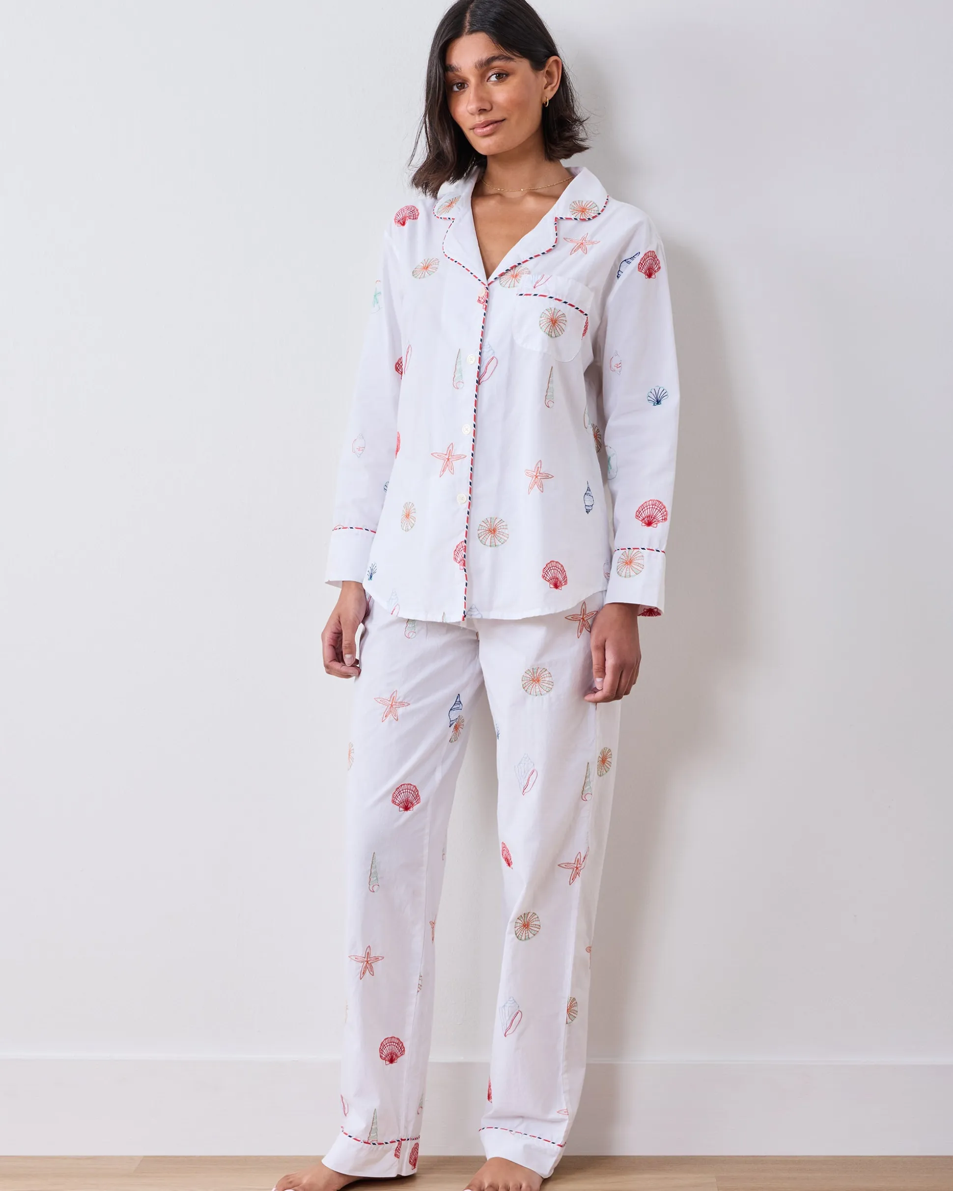 Petite Long PJ Set in Embroidered Shells
