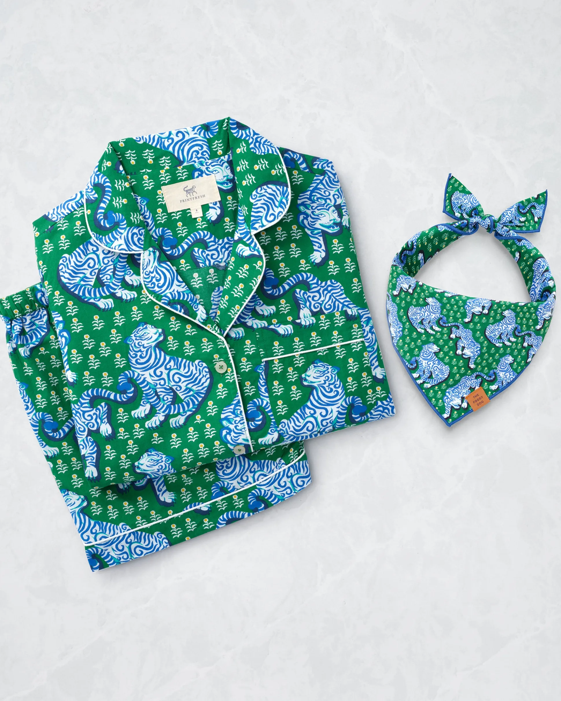 PF x The Foggy Dog Tiger Queen Short Set & Dog Bandana Bundle