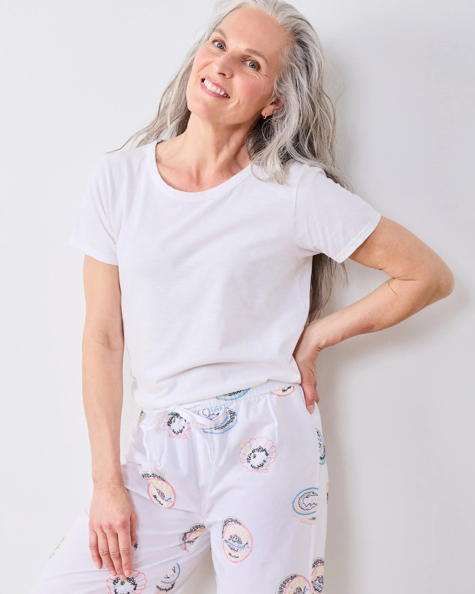 PJ Pants in Embroidered Caviar Club