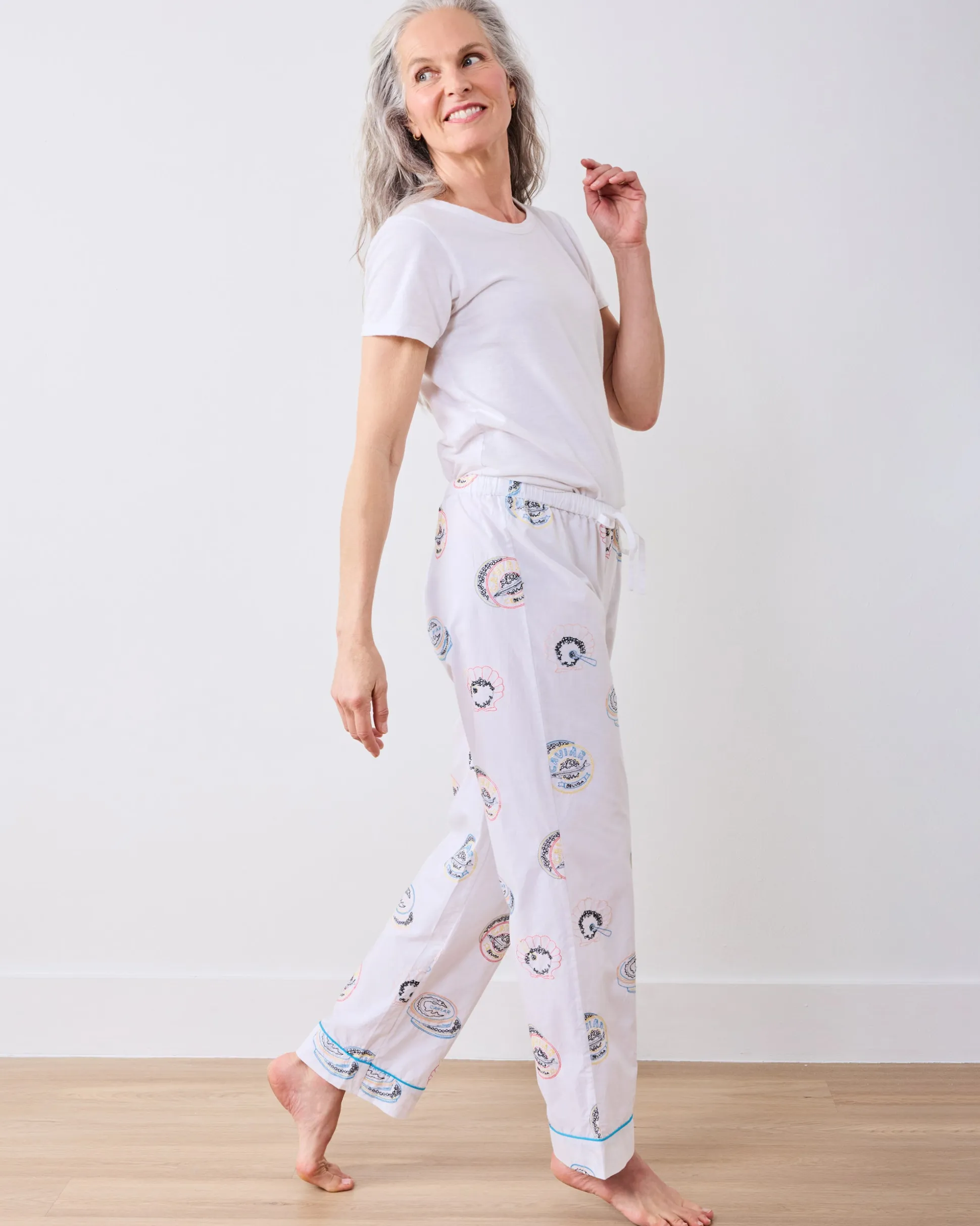 PJ Pants in Embroidered Caviar Club