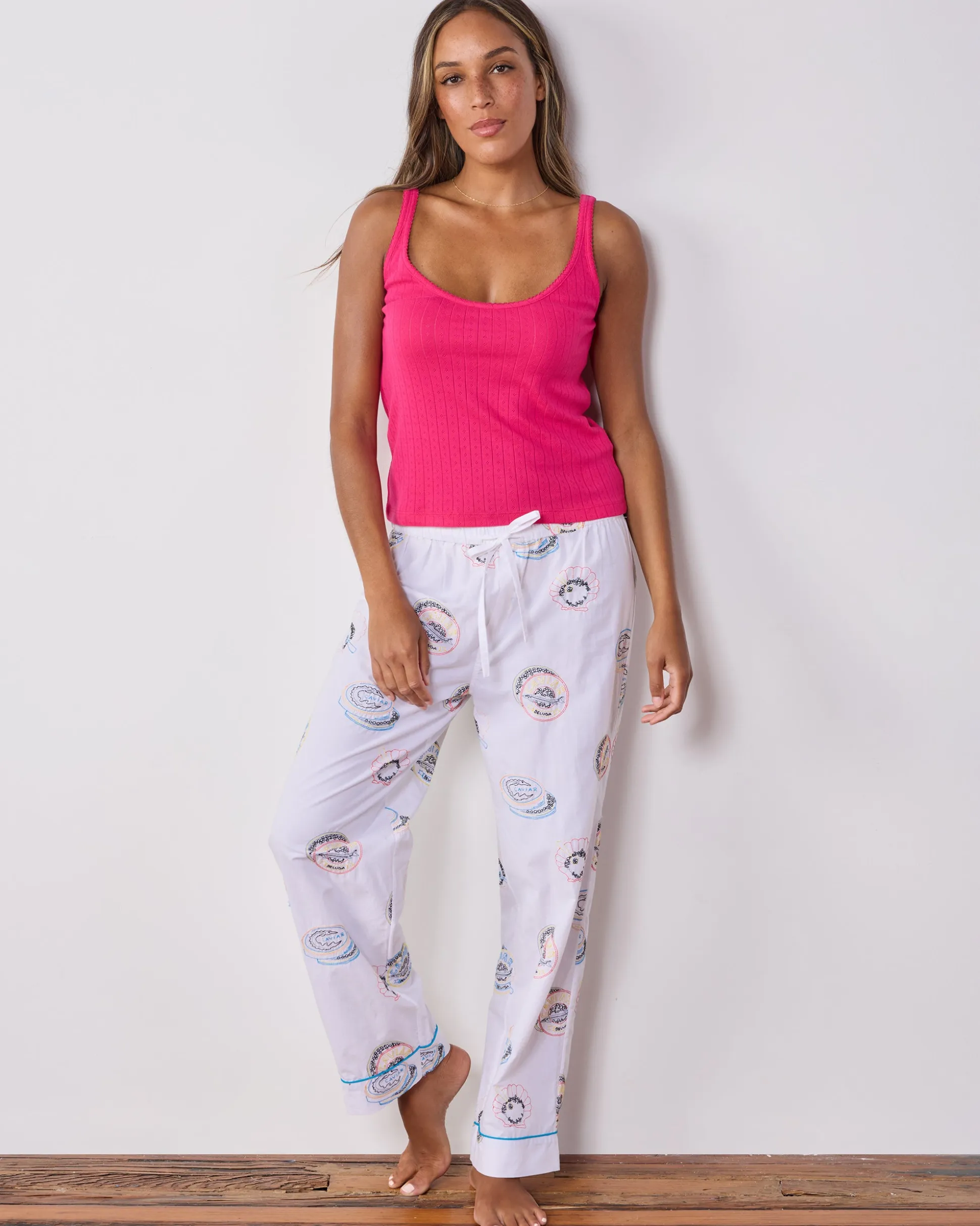 PJ Pants in Embroidered Caviar Club