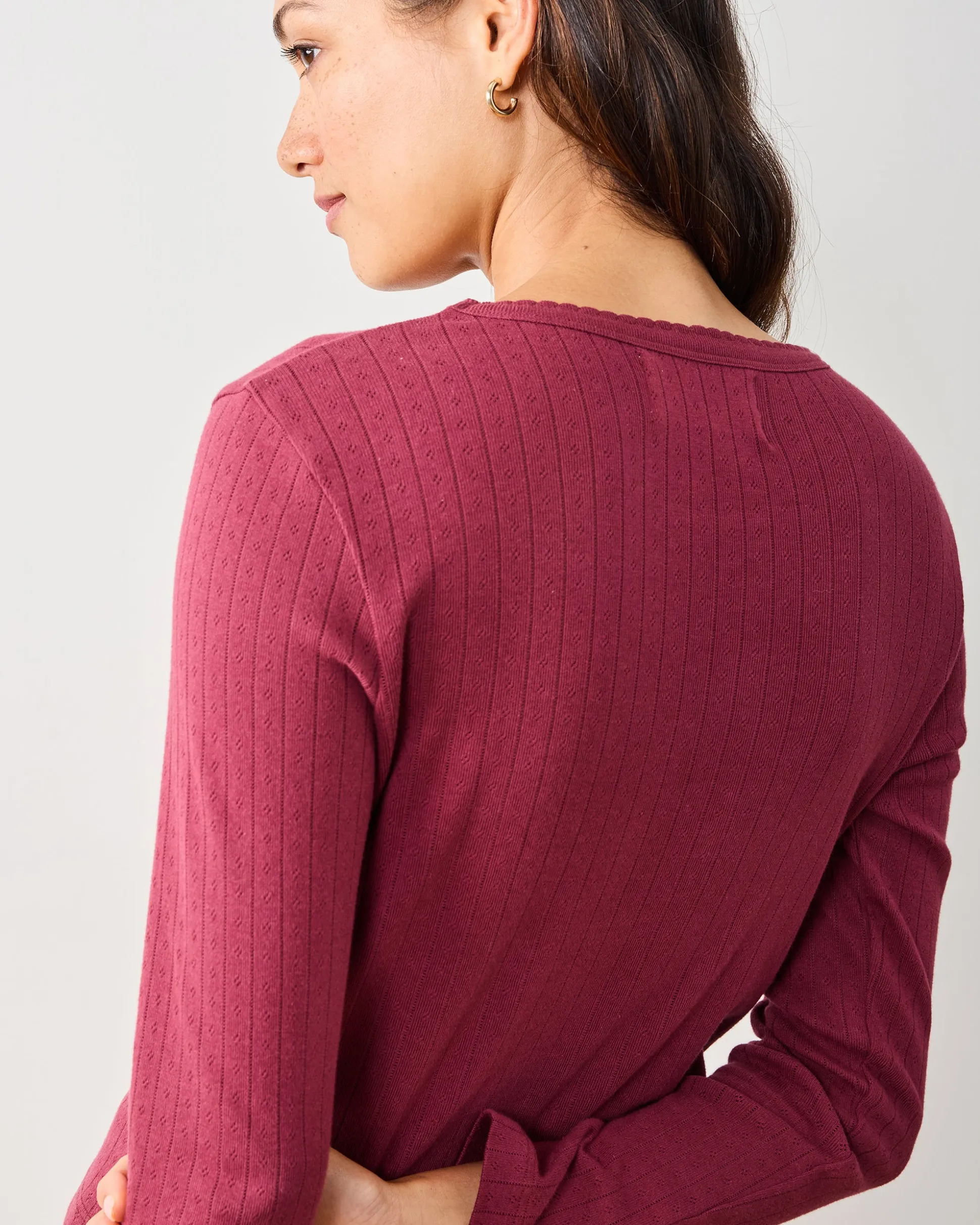 Pointelle Long Sleeve in Wine
