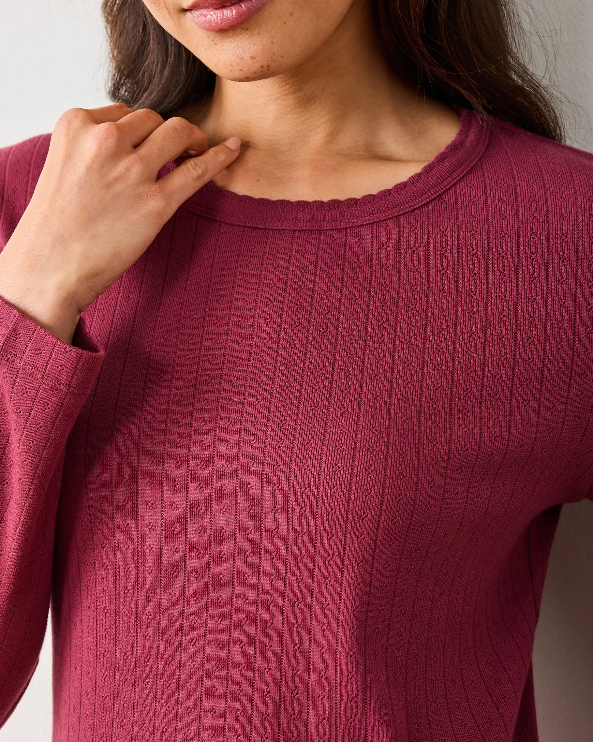 Pointelle Long Sleeve in Wine