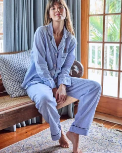 Seersucker Long PJ Set in Triton Stripes