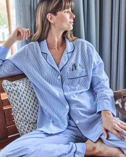 Seersucker Long PJ Set in Triton Stripes