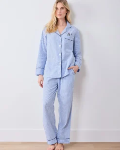 Seersucker Long PJ Set in Triton Stripes