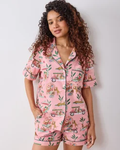 Short PJ Set & Quilted Pouch Bundle in Cabana Cats