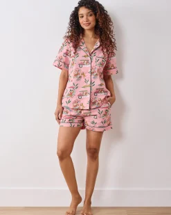 Short PJ Set & Quilted Pouch Bundle in Cabana Cats