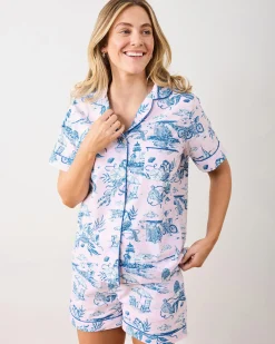 Short PJ Set & Quilted Pouch Bundle in Mermaid Toile