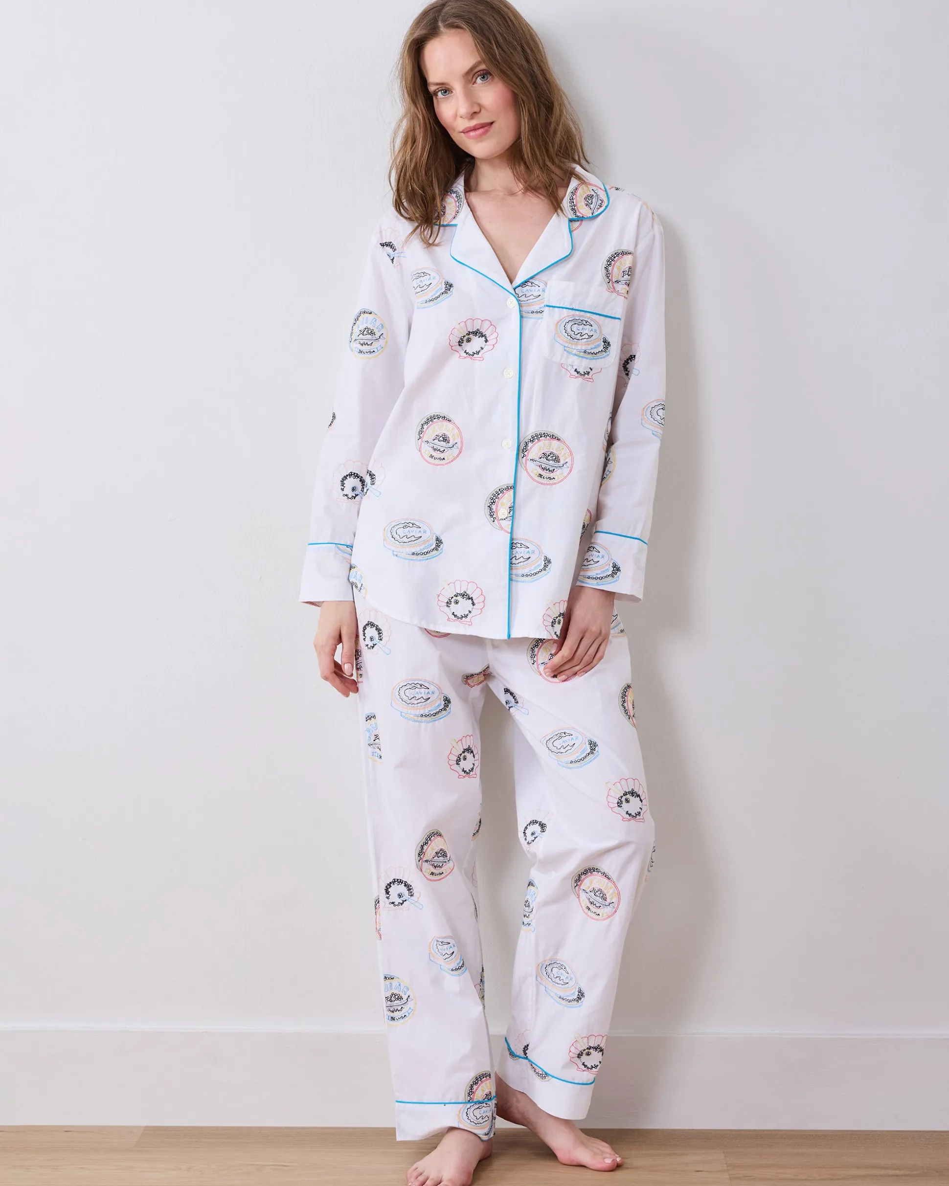 Tall Long PJ Set in Embroidered Caviar Club