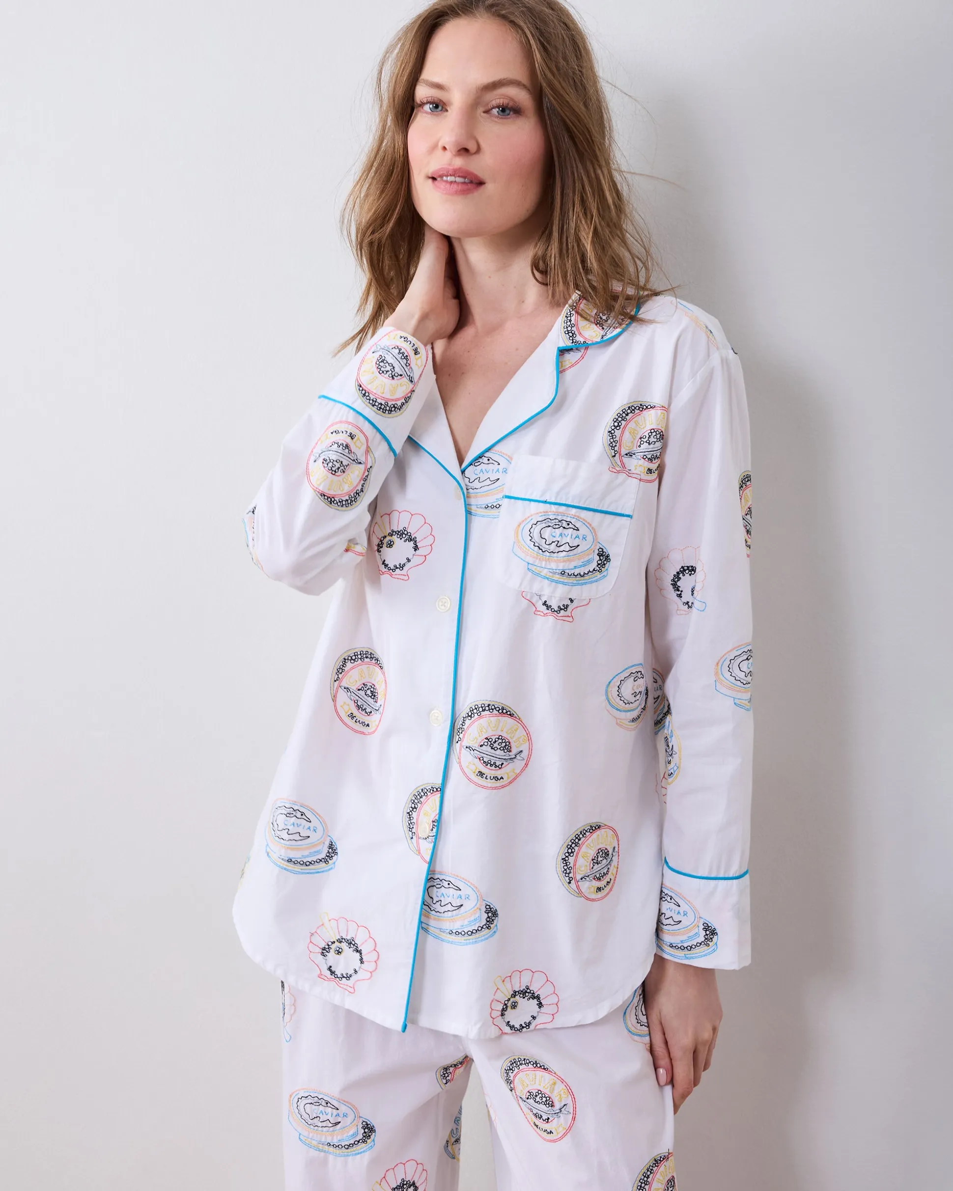 Tall Long PJ Set in Embroidered Caviar Club