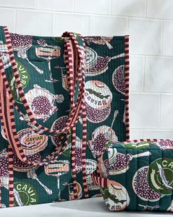 Traveler Tote & Quilted Pouch Bundle in Champagne & Caviar